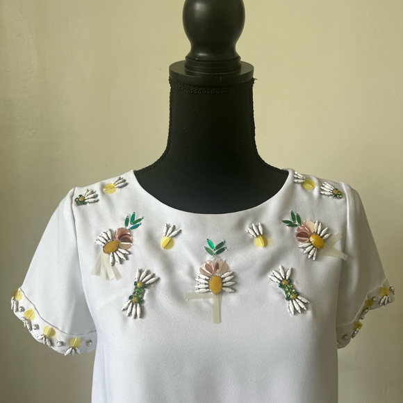 Banana Republic Pineapple beaded Blouse White XXS - Picture 3 of 9
